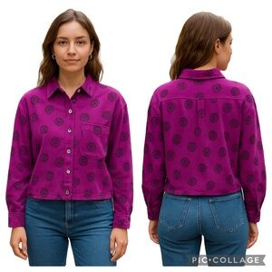 LAVON Vintage Button-Up Shirt Purple Swirl Print Long Sleeve Size M